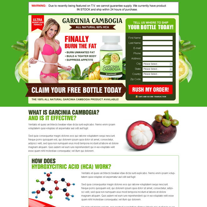 garcinia cambogia product free trial lead capture squeeze page design Garcinia Cambogia example