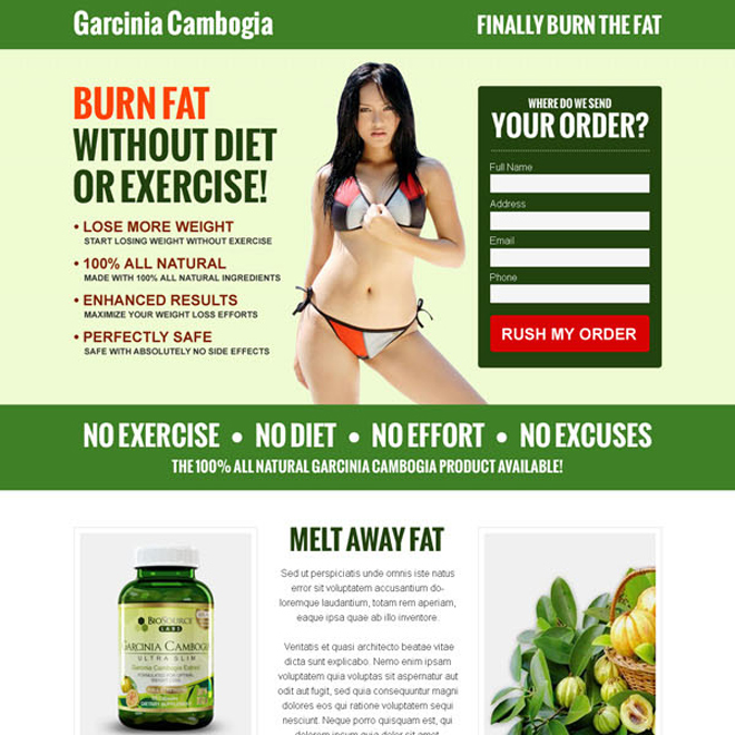 garcinia cambogia responsive lead capture landing page design to increase your product sales