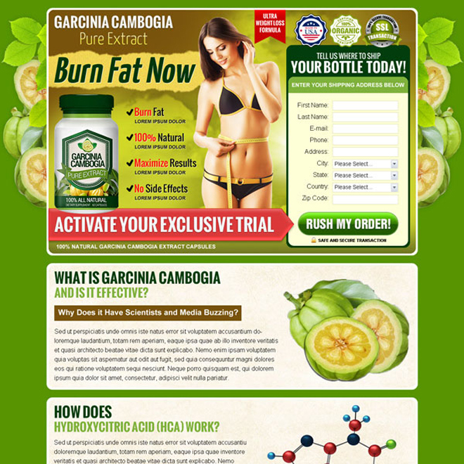 garcinia cambogia pure extract product selling lead capture landing page design templates Weight Loss example