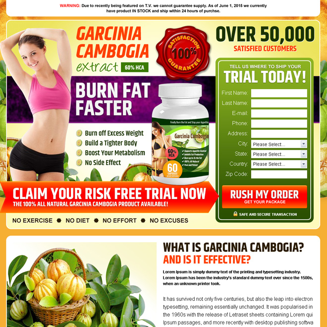 garcinia cambogia risk free trial product selling best converting landing page design