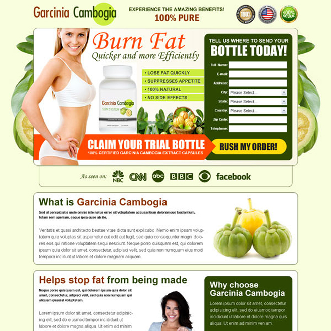 garcinia cambogia burn fat quickly and efficiently trial bottle lead gen page Garcinia Cambogia example