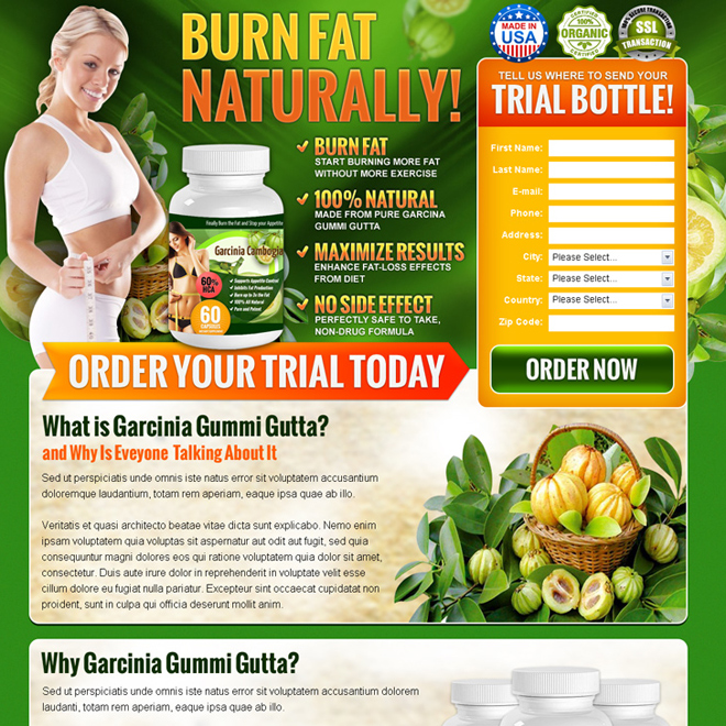 garcinia gummi gutta product selling converting lead gen landing page