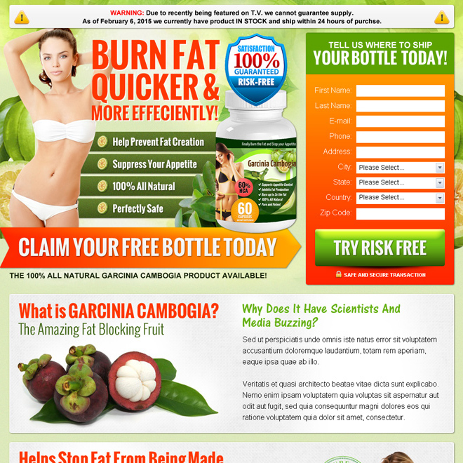 garcinia gummi gutta effective weight loss product landing page design