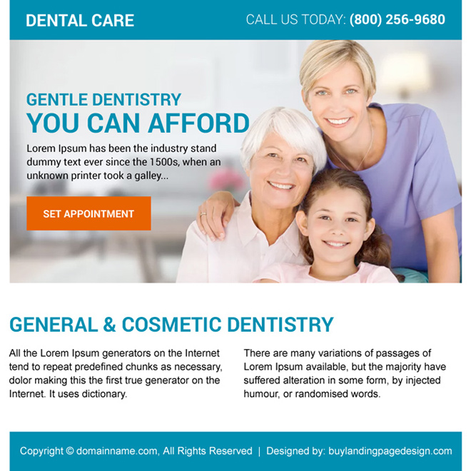 general and cosmetic dentistry ppv landing page design Dental Care example