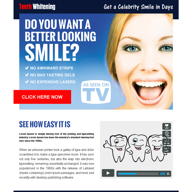 get a celebrity smile in days converting ppv landing page