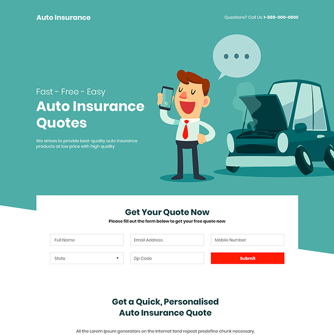 free auto insurance quotes responsive landing page