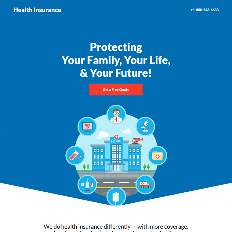 health insurance provider lead capture responsive landing page Health Insurance example