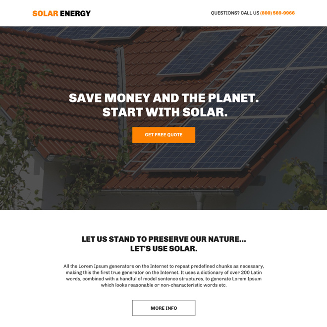 solar energy free quote lead generating bootstrap landing page Solar Energy example