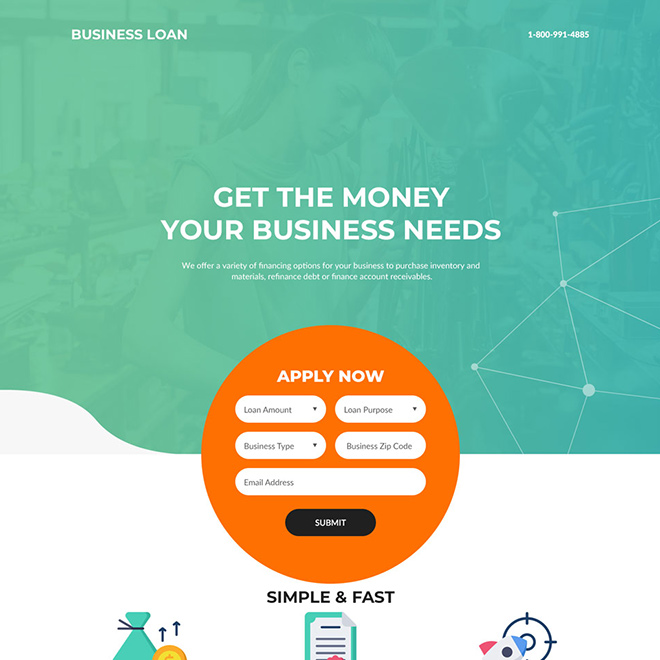 small business financing modern landing page design Business Loan example