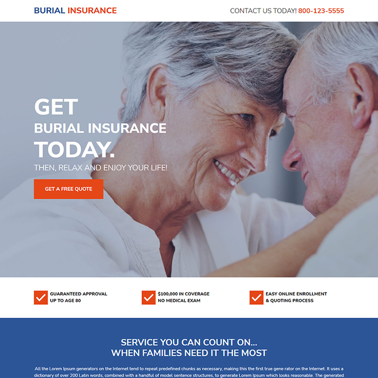 burial insurance policy free quote lead capture responsive landing page Burial Insurance example