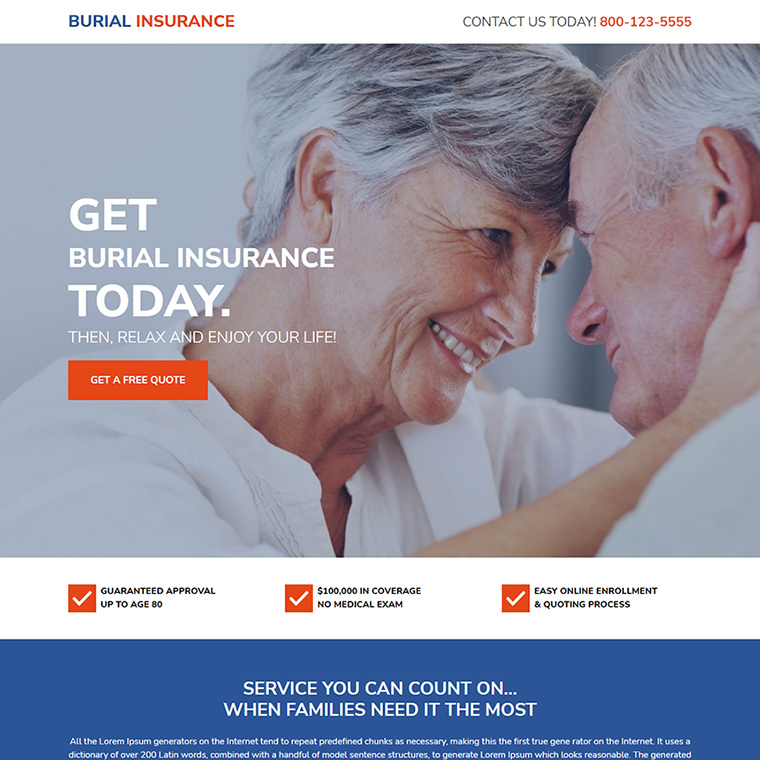 burial insurance policy free quote lead capture responsive landing page