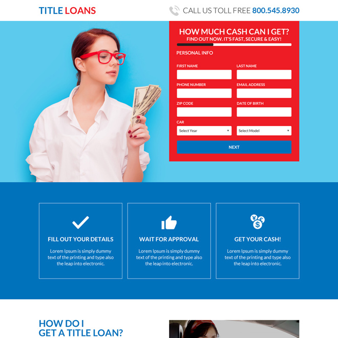 car title loans online responsive landing page design