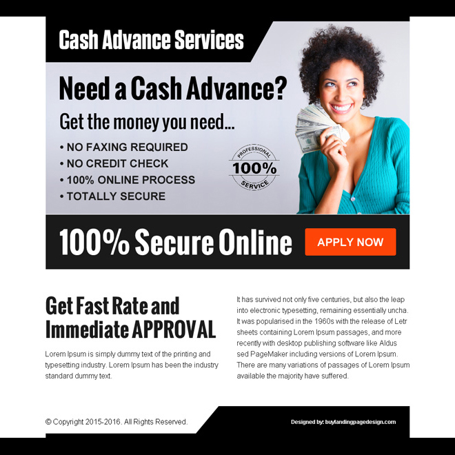 get cash in advance service call to action ppv landing page design template