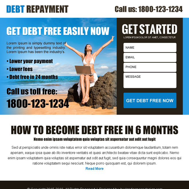 get debt free now converting lead gen ppv landing page design Debt example