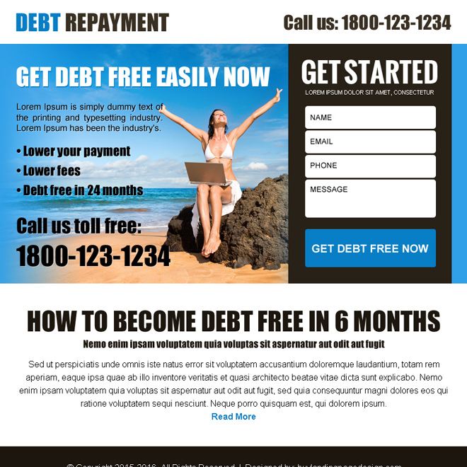 get debt free now converting lead gen ppv landing page design