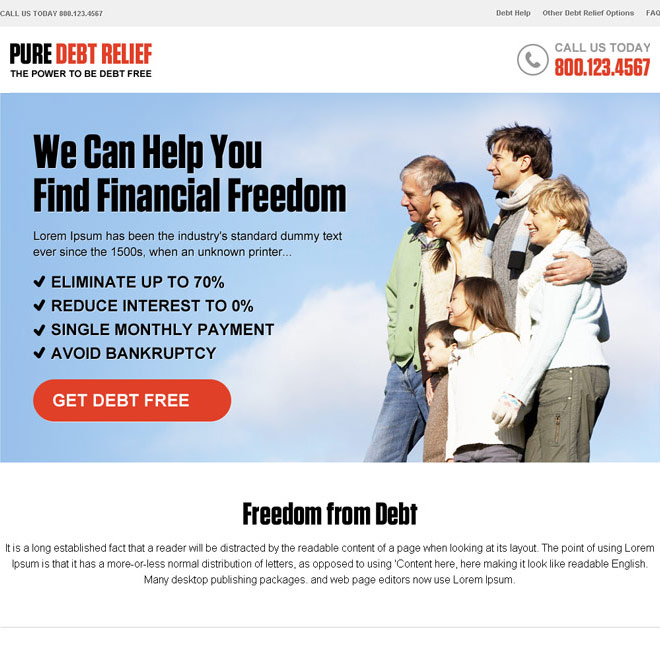 debt free pay per click responsive landing page design Debt example