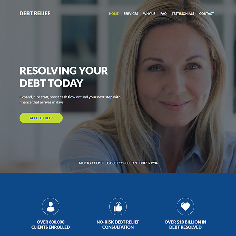 debt relief services responsive website design Debt example