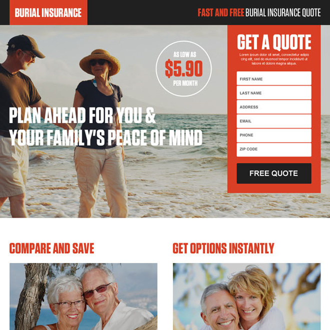 free burial insurance quotes responsive landing page design