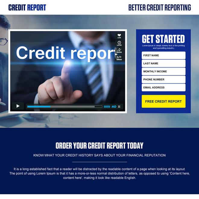 responsive credit report best landing page design