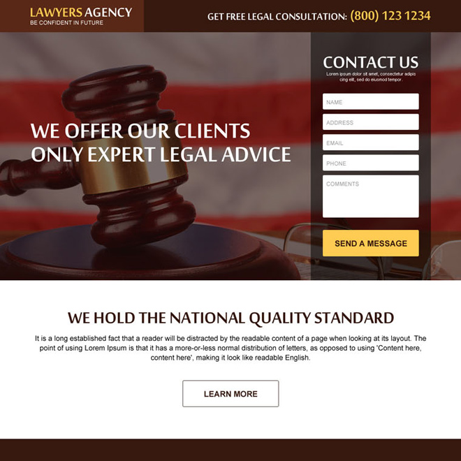 get free legal consultation lead gen responsive landing page design