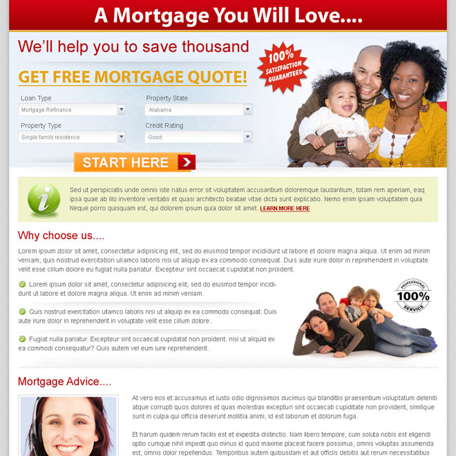 get free mortgage clean and converting landing page design for sale