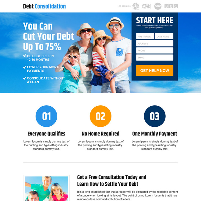 responsive debt consolidation landing page design