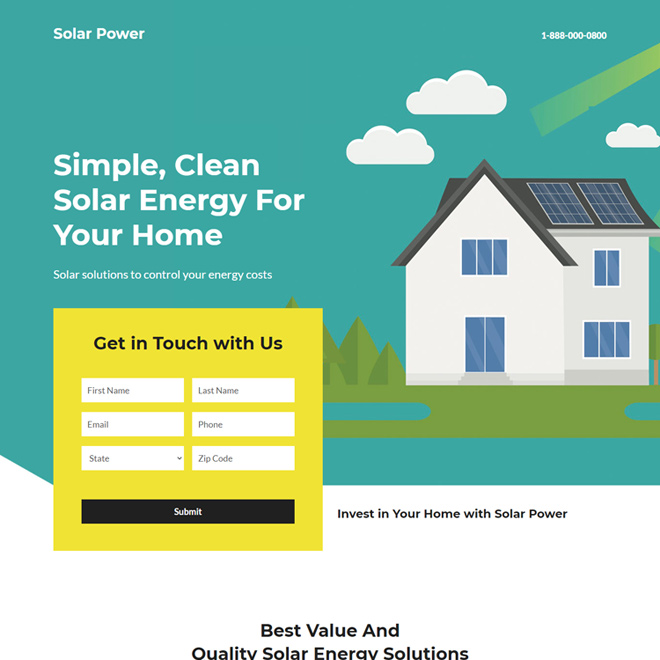 quality solar energy solutions responsive landing page Solar Energy example
