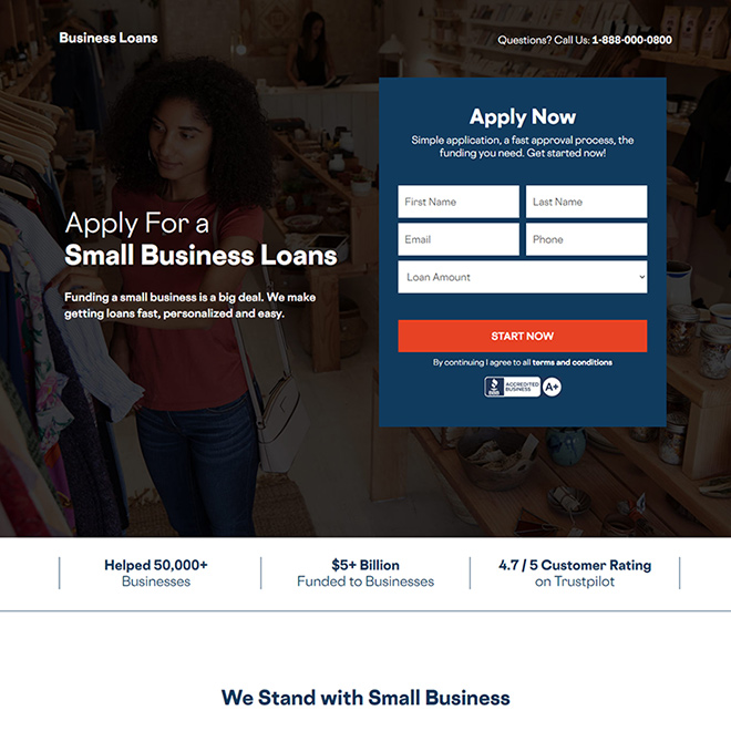 small business loan online application responsive landing page design Business Loan example