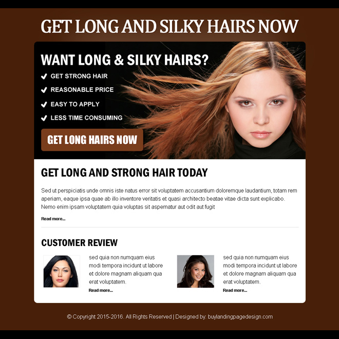 get long hair product selling call to action ppv landing page design