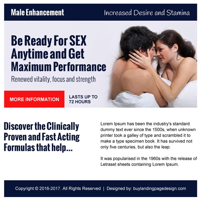 eye catching male enhancement ppv landing page design