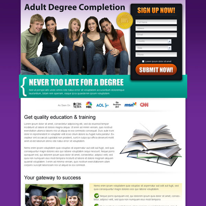 degree completion education effective and converting landing page Education example