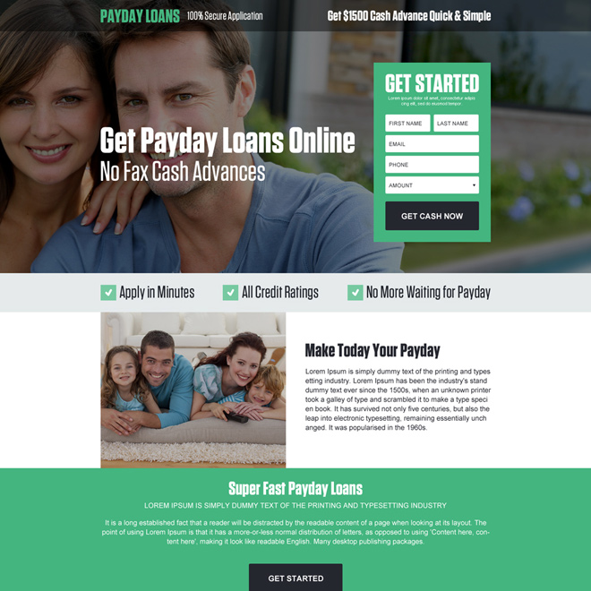 responsive payday loan online modern landing page design