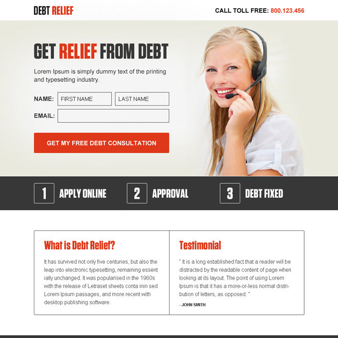 get relief from debt lead gen ppv landing page design