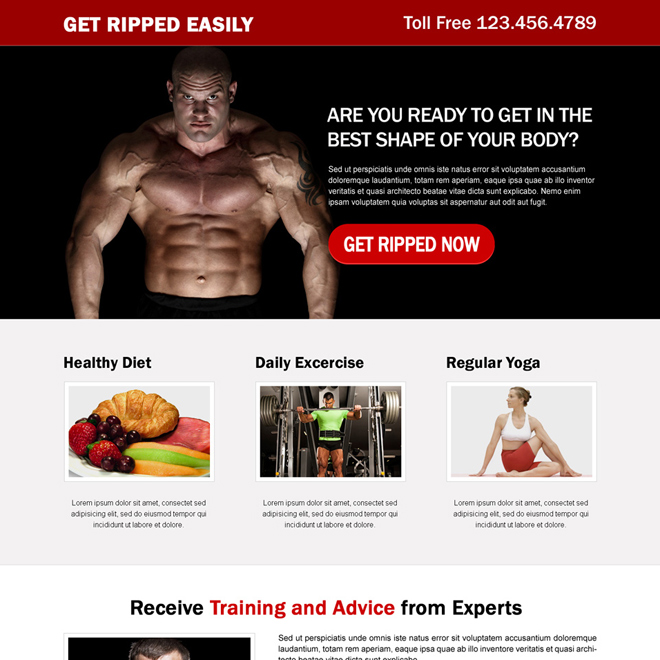 get ripped easily responsive bodybuilding cta landing page