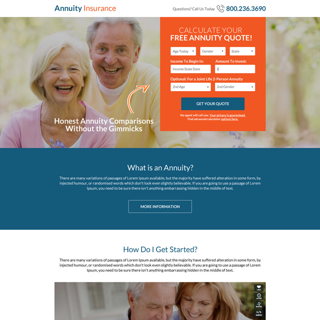 annuity insurance quote responsive landing page design Retirement Planning example