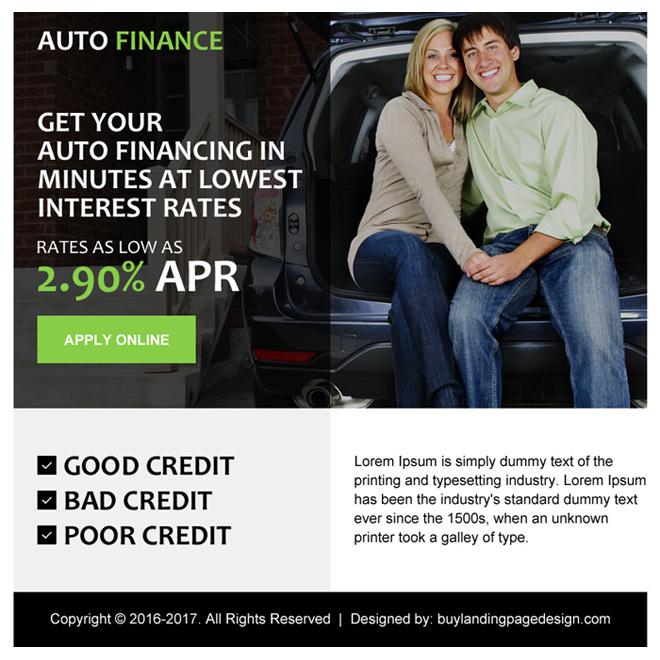 simple auto finance ppv landing page design Auto Finance example