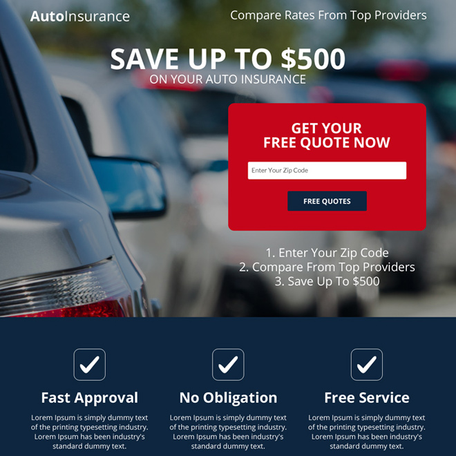 auto insurance landing page design to capture leads and sales