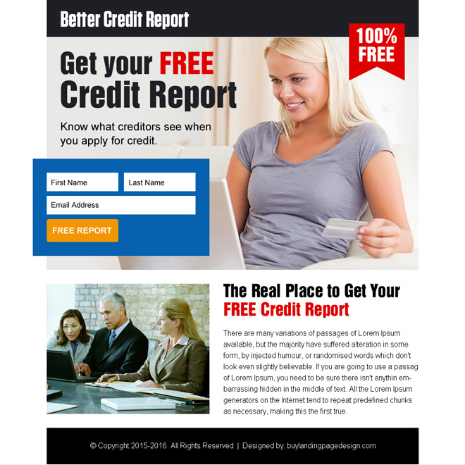 get your free credit report lead gen ppv landing page design Credit Report example