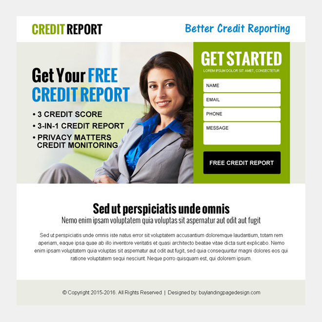 get your free credit report lead capture ppv landing page design