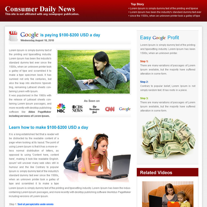 easy google profit daily news minimal effective and converting landing page