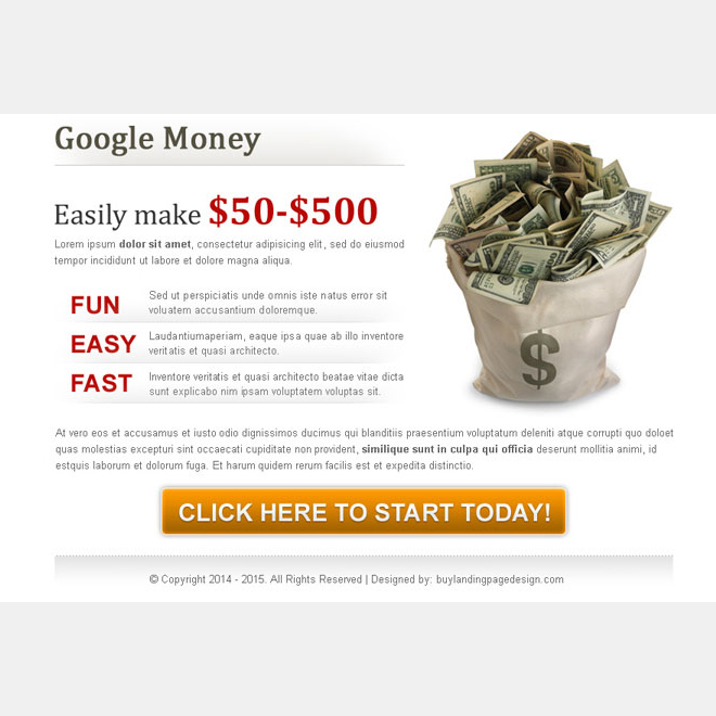 google money clean call to action ppv landing page design template Google Money example