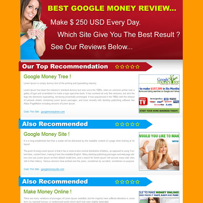 best google money review top recommendation html landing page design Review Type example