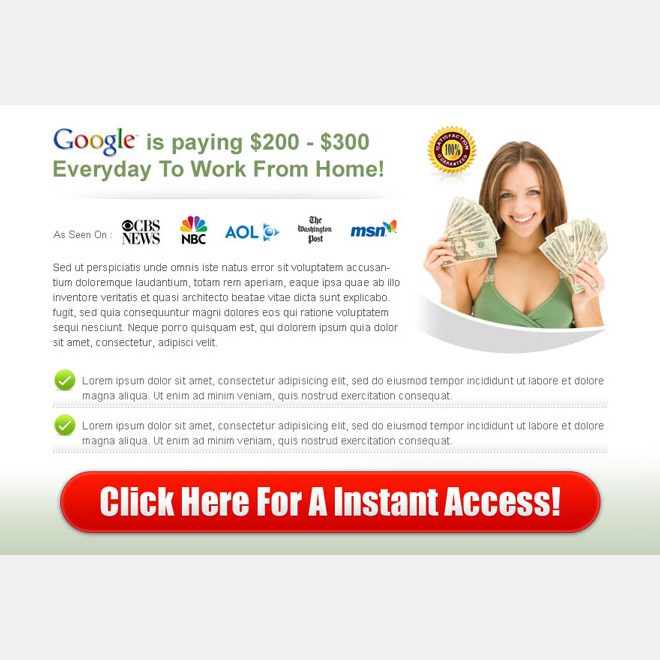 call to action ppv landing page design for google money instant access Google Money example