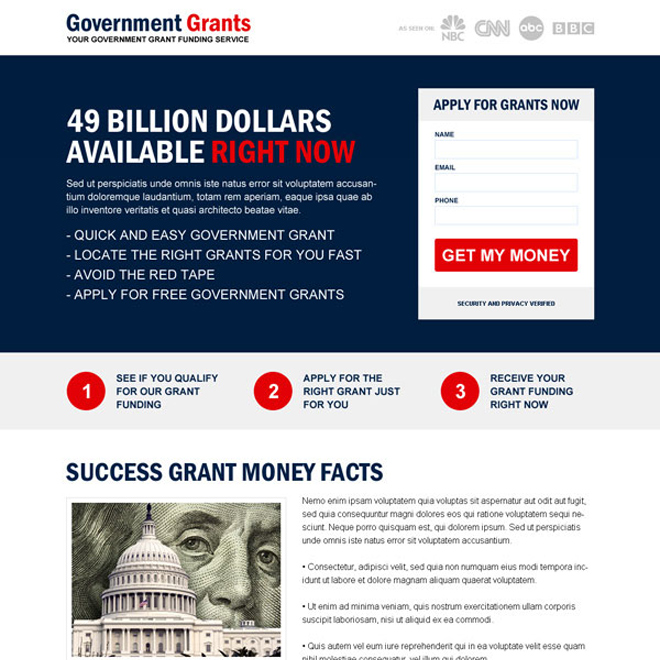 responsive government grants funding service landing page