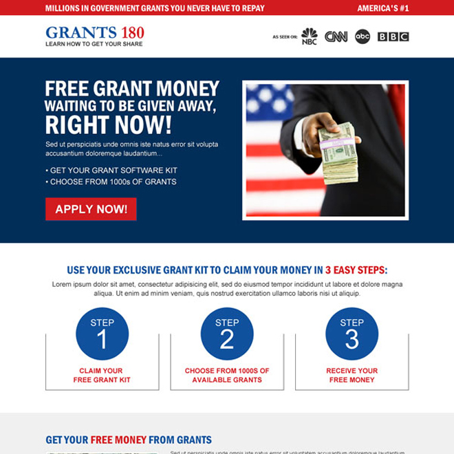 government grants responsive landing page design template Government Grants example