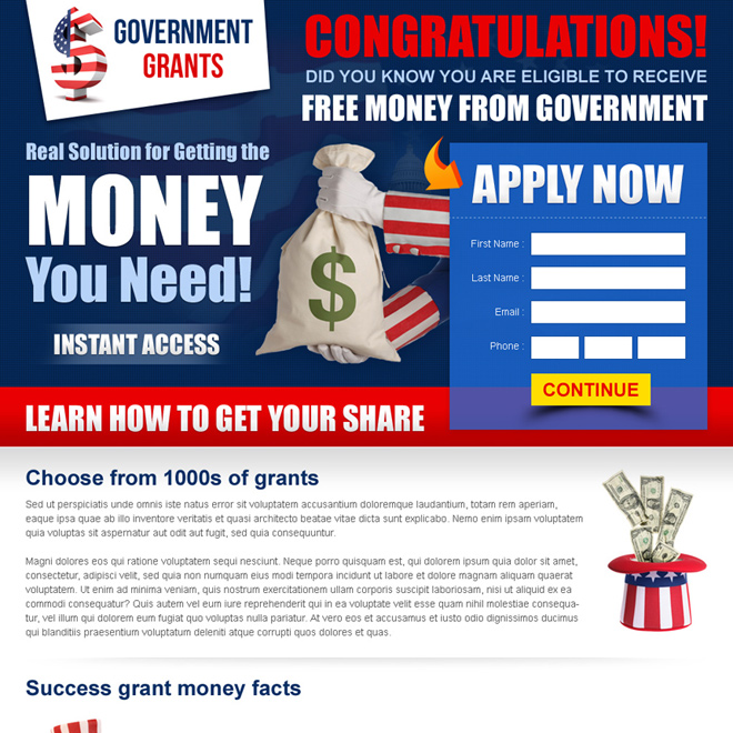 free money from government most effective landing page template Government Grants example