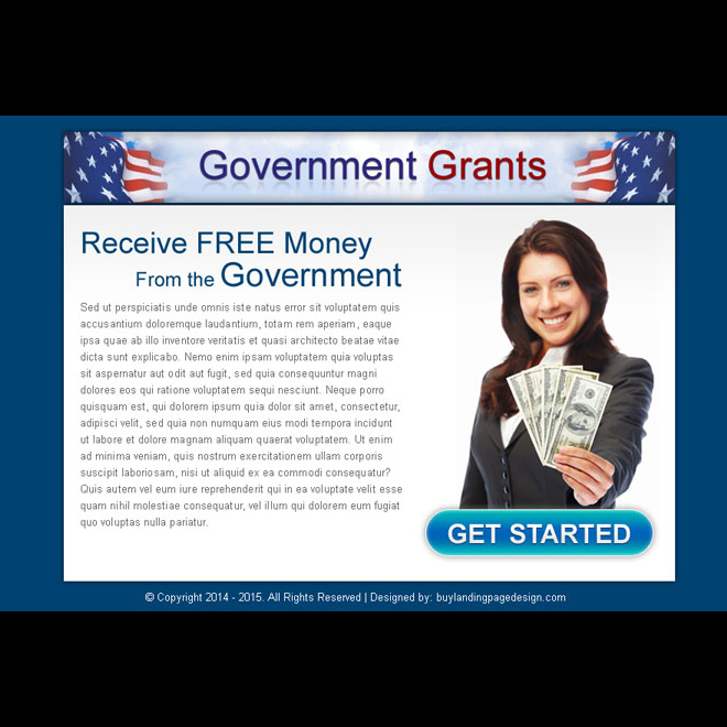 receive free money from government call to action ppv landing page design template