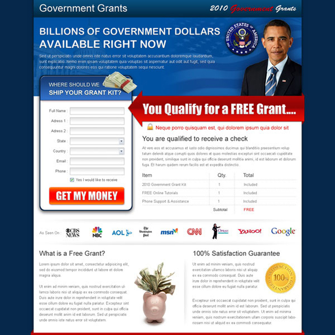 get free government grants squeeze page design