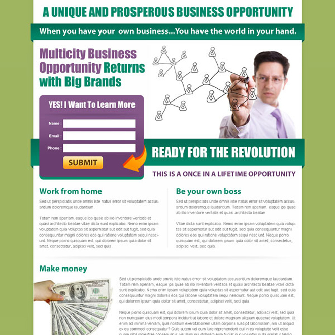 unique and prosperous business opportunity returns lead capture lander design Business example