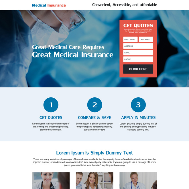 medical care insurance responsive landing page design Health Insurance example